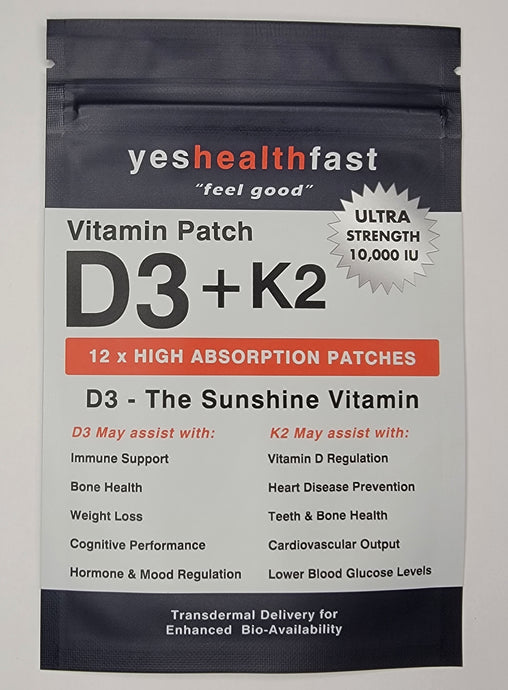 D3 Plus K2 Sunshine Vitamin Ultra Strength Transdermal Patches - 1 Pack